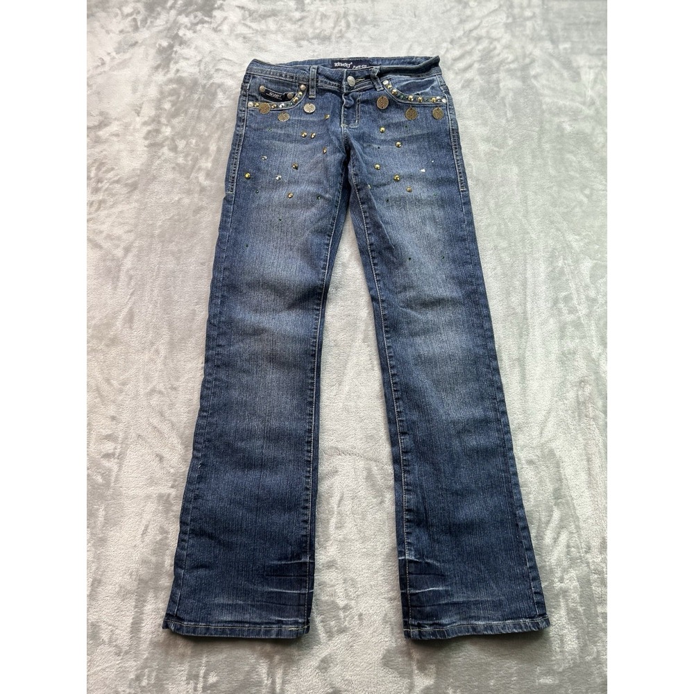 Revolt Womens Sz 3 Blue Jean Bootcut Low Rise Western Boho Y2K Studded Whiskered